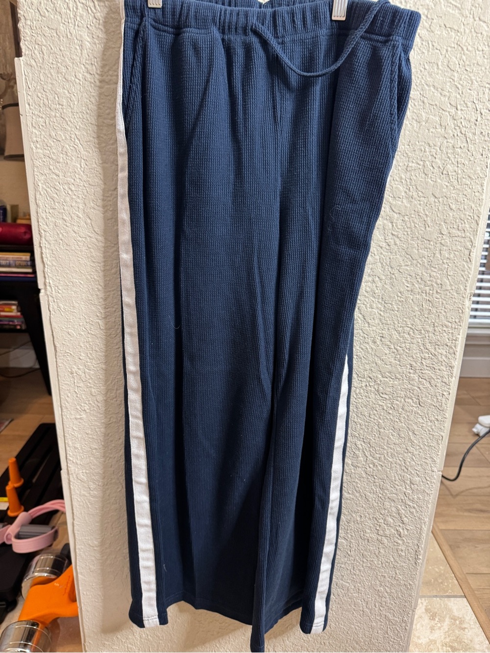 Navy Track Pants with White Side Stripe, large